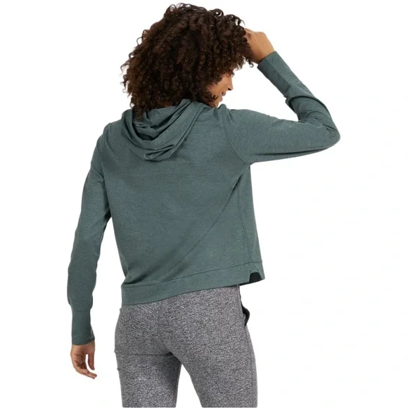 Vuori Halo Hoodie | Women's Essential Heathered Green Drawstring Comfy Stretch - Picture 8 of 8